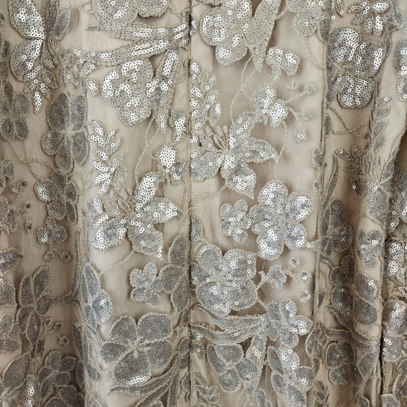 Badgley Mischka Belle Sequin Bell Sleeve Formal Mini Dress 12 Bridal Gown Gold - Picture 12 of 16